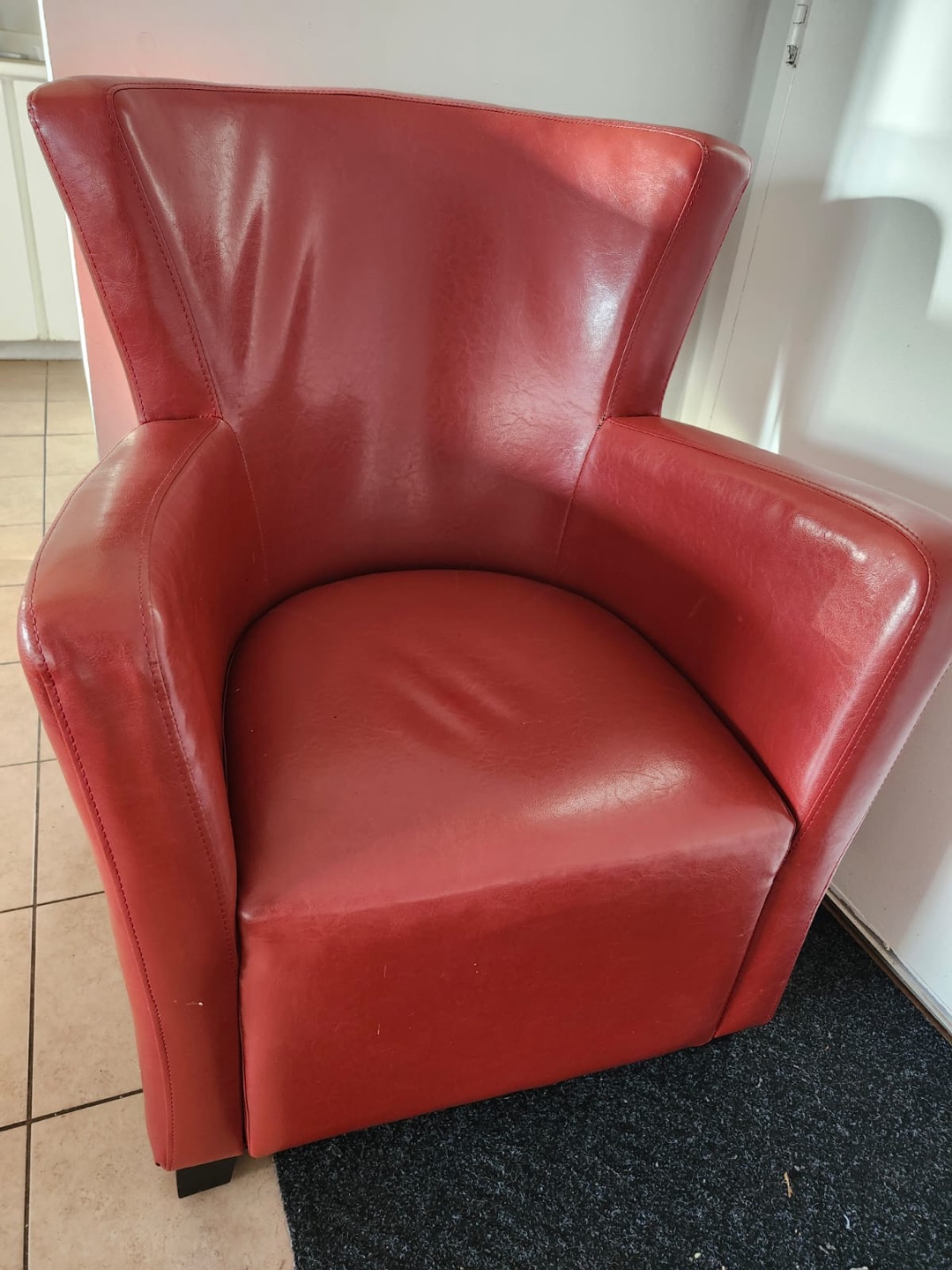 Red Leather Accent Chair and Ottoman Set - photo 3