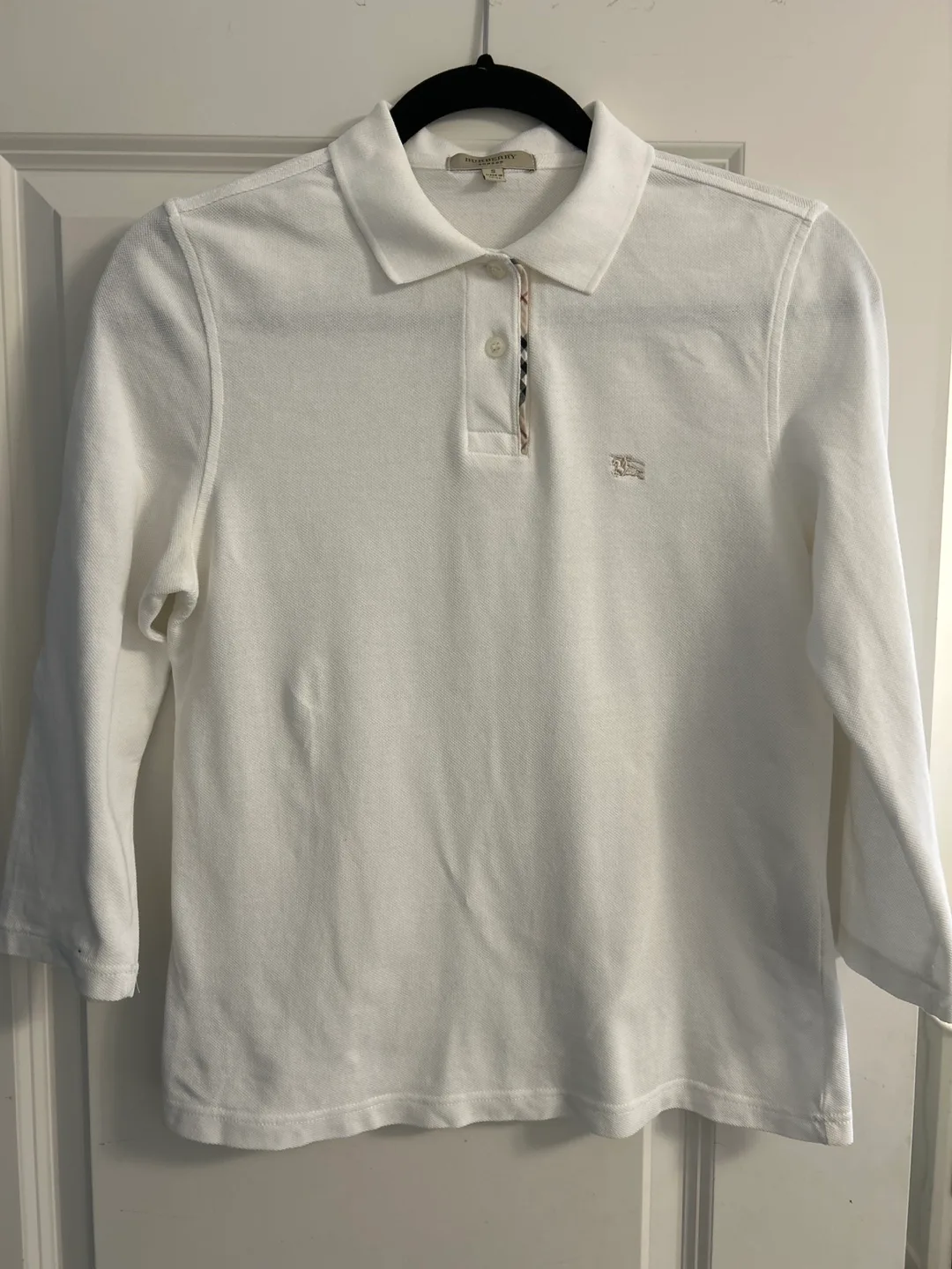 Burberry London Women's White 3/4 Sleeve Polo Shirt Size Small thumbnail