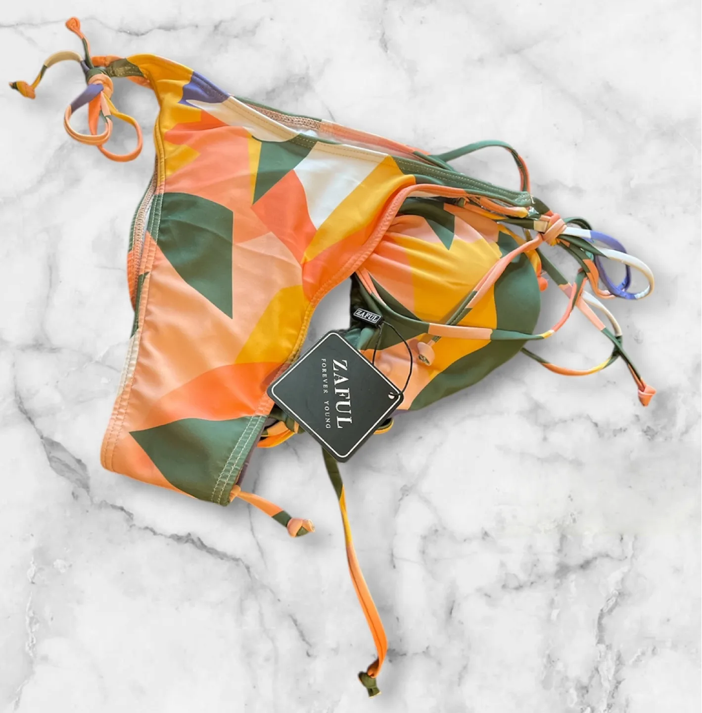 New ZAFUL Colorblock Tie String High Cut Bikini Set LARGE image indicator(5)