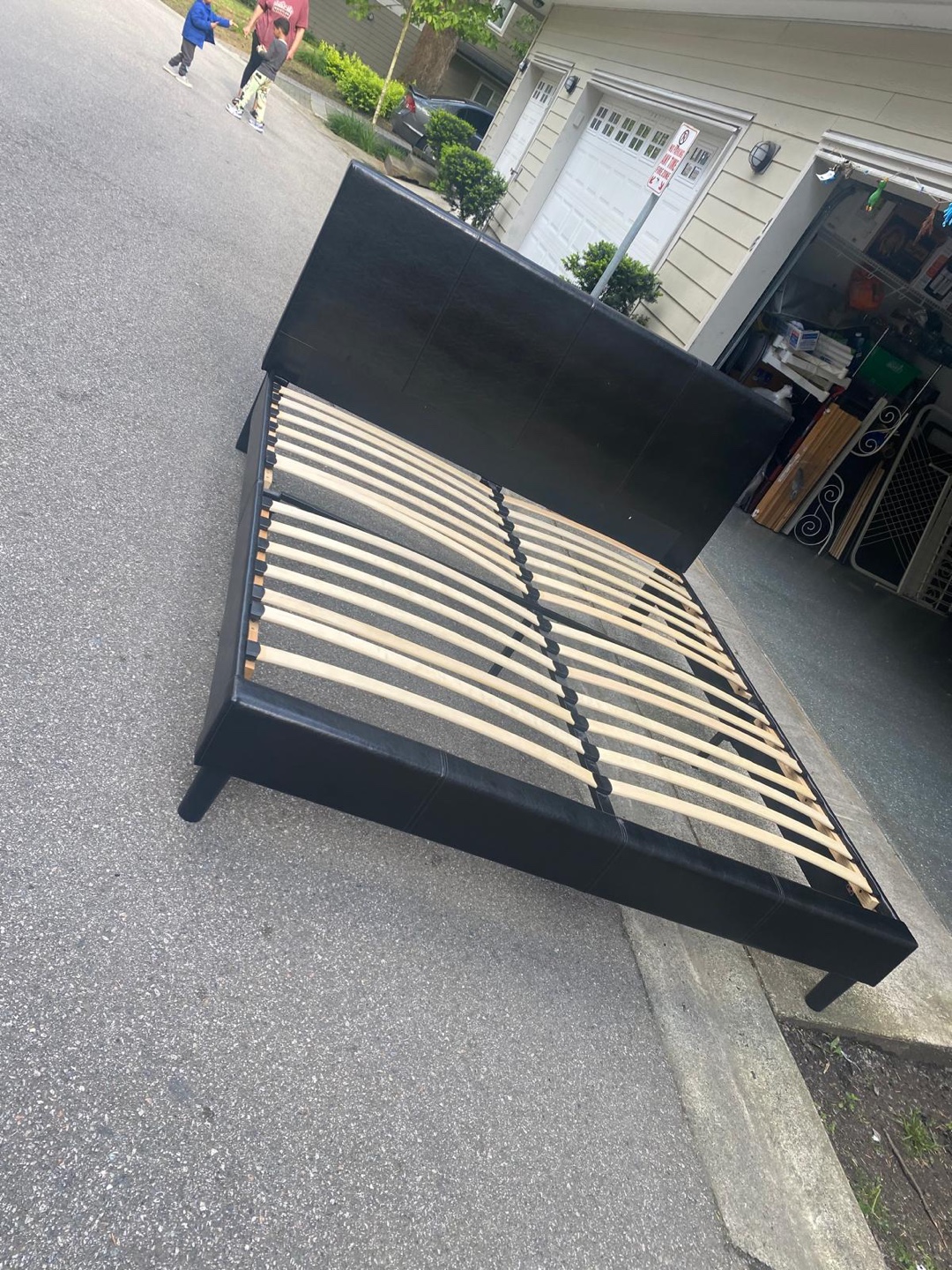 King Faux Leather Bed Frame with Slats