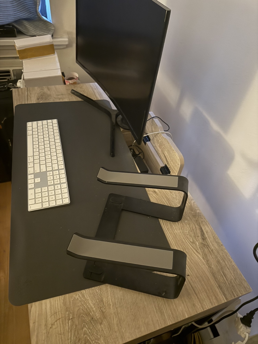 Wood Desk with Charging Outlets and Samsung Curved Monitor - photo 4