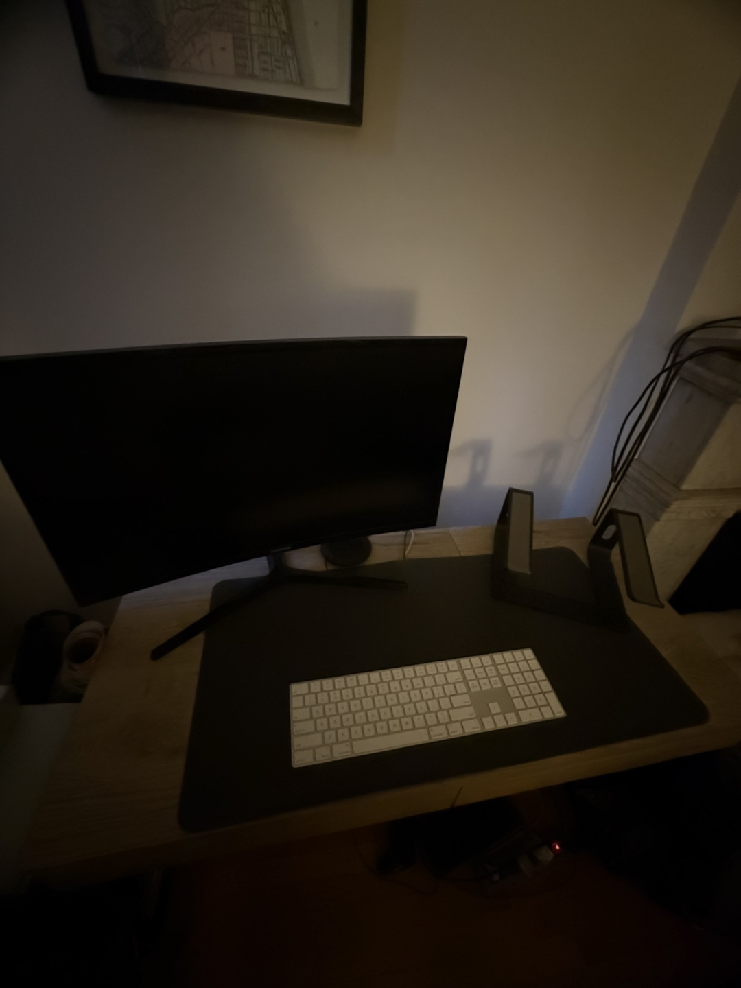 Wood Desk with Charging Outlets and Samsung Curved Monitor - photo 3