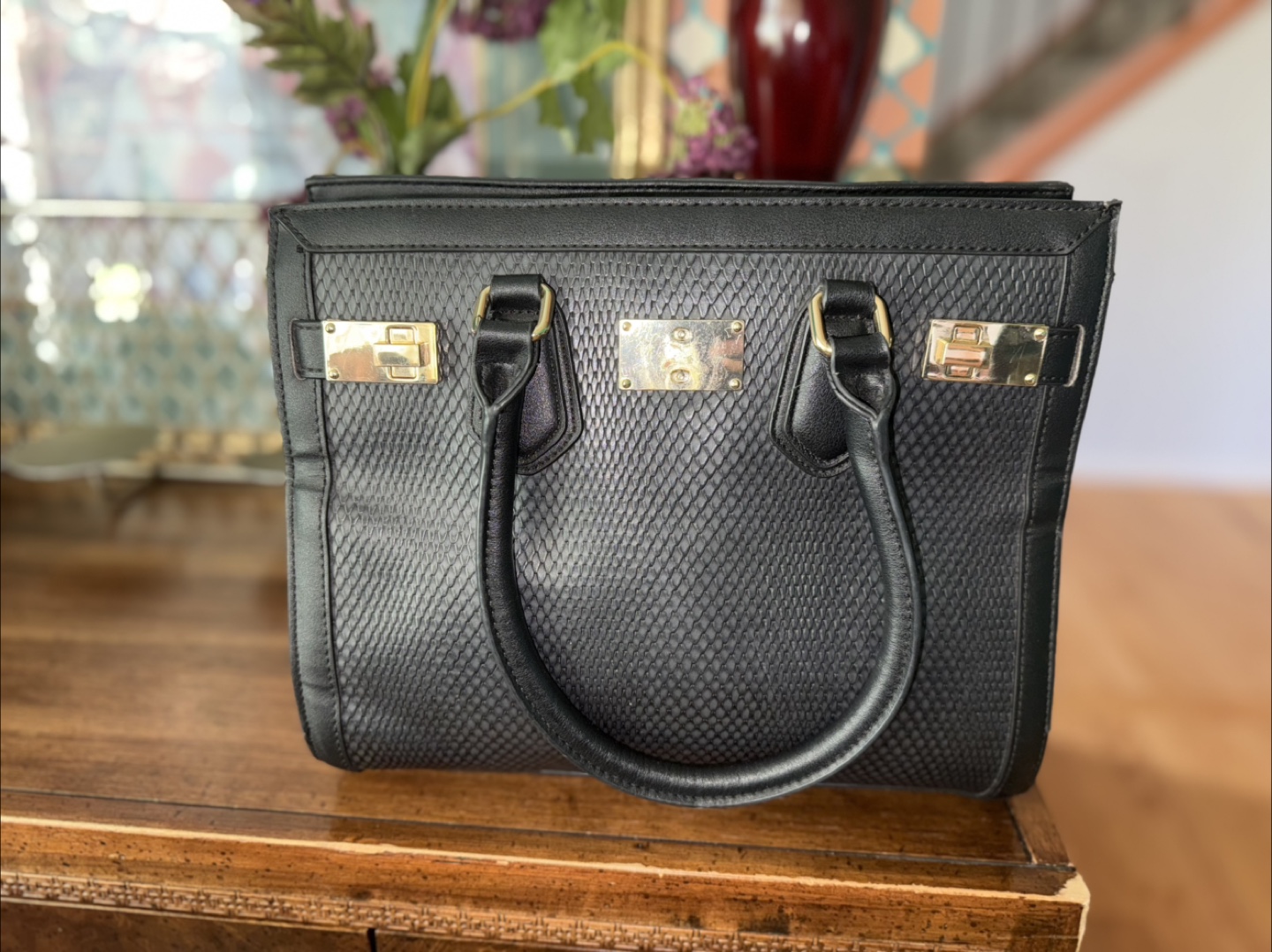 #freecycle Black Snakeskin-textured ALDO Handbag