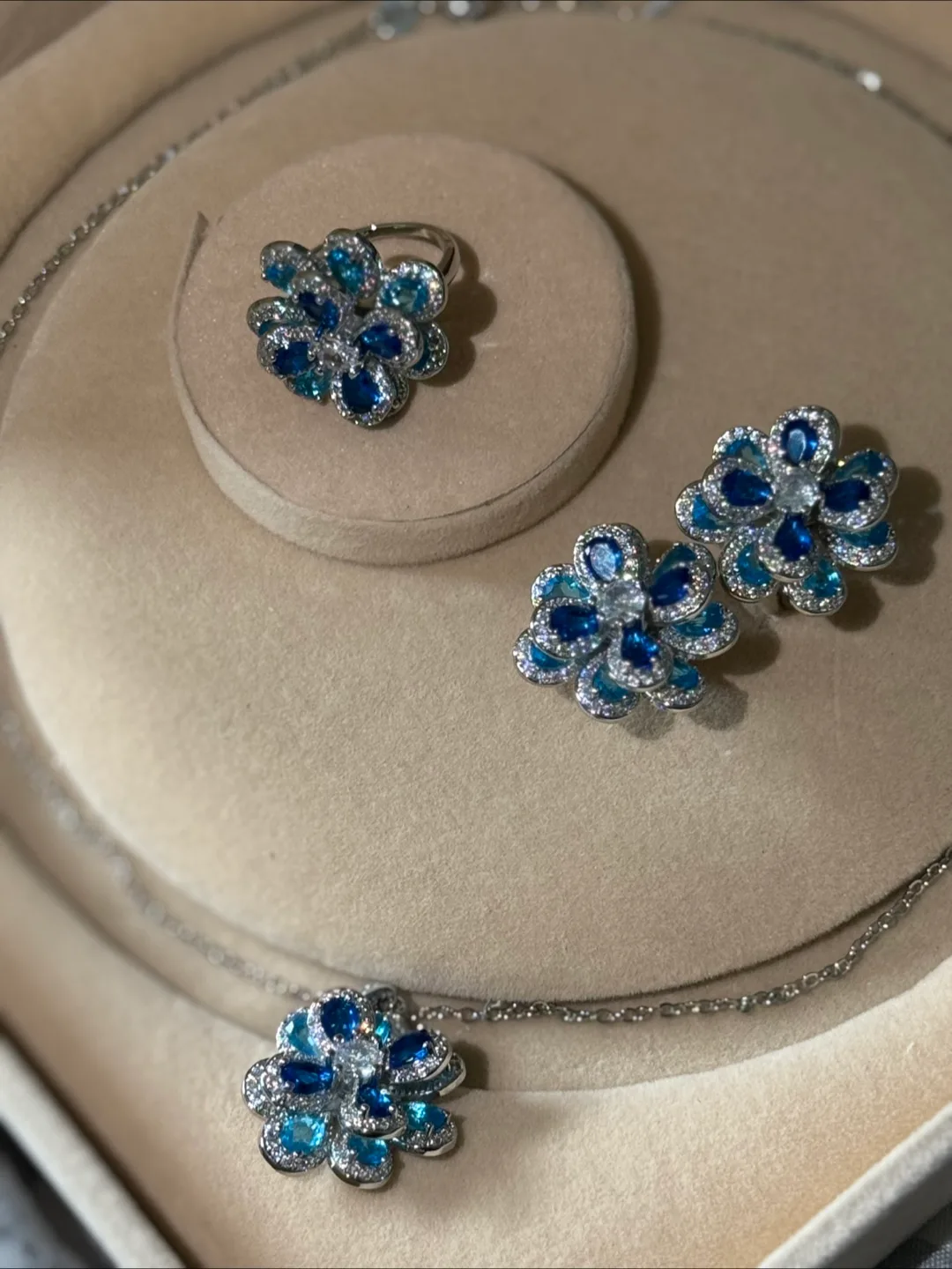 Blue Sapphire and Topaz Zirconia Flower Jewelry Set thumbnail