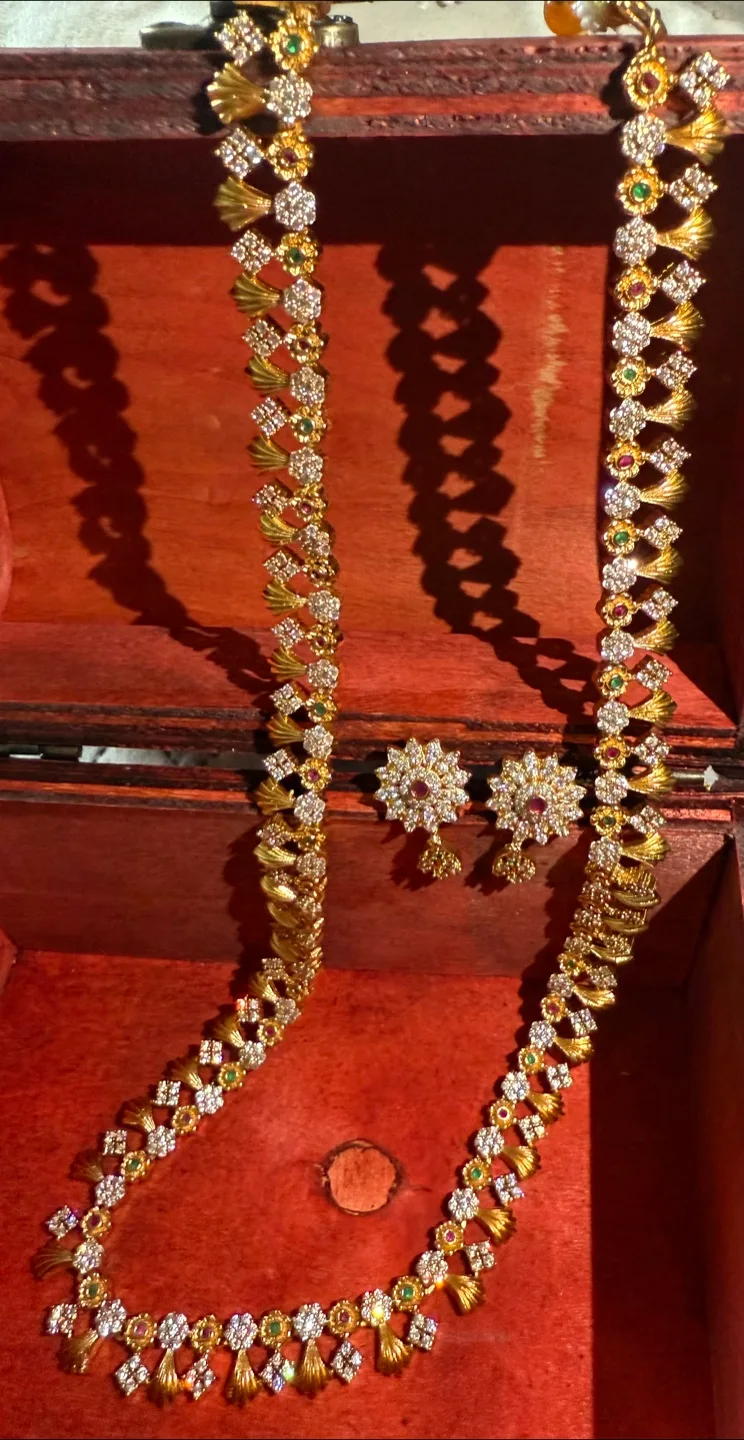 Gorgeous Gold Plated Long Necklace Set with Cubic Zirconia thumbnail
