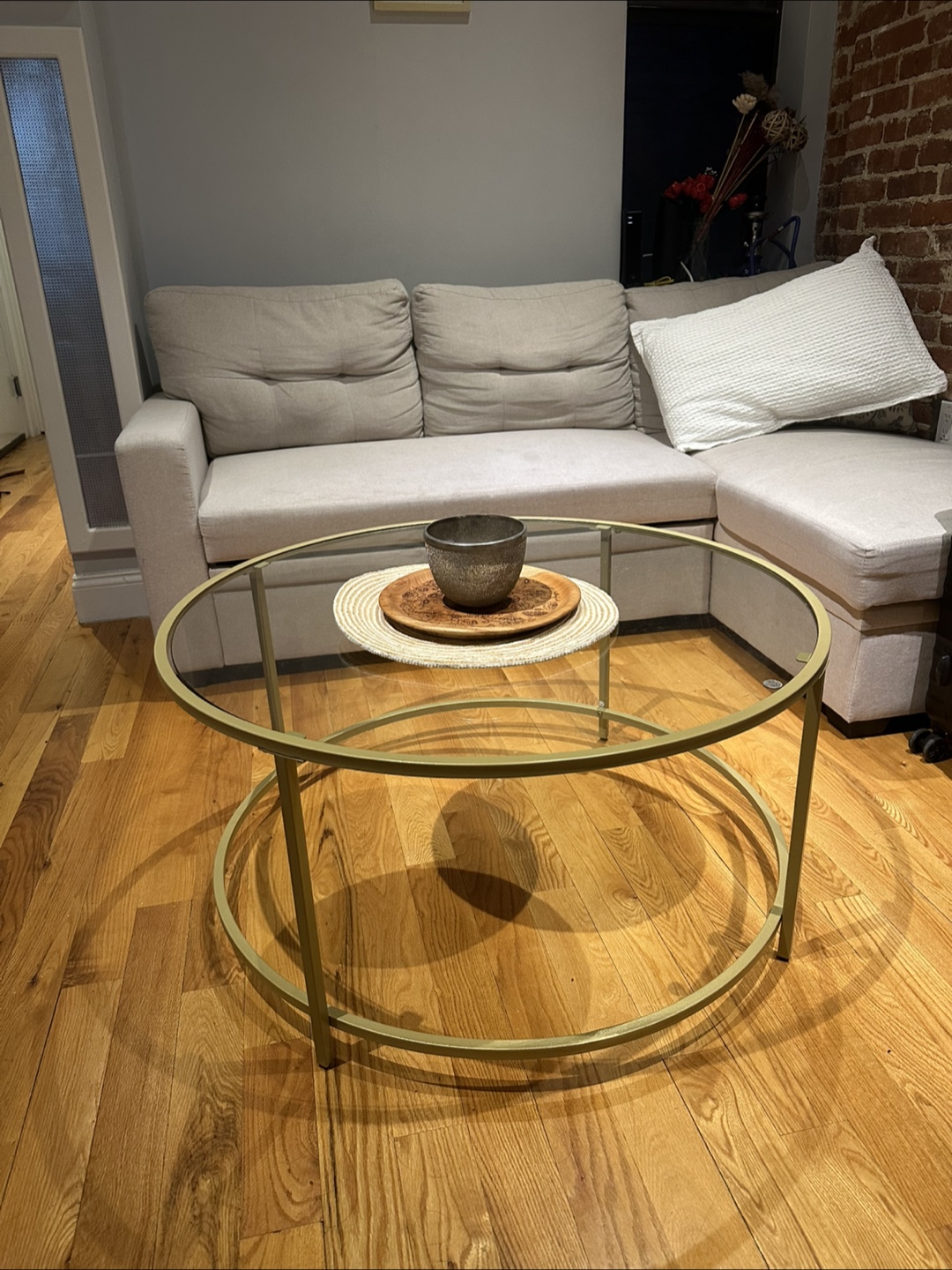 Gold Metal and Glass Coffee Table