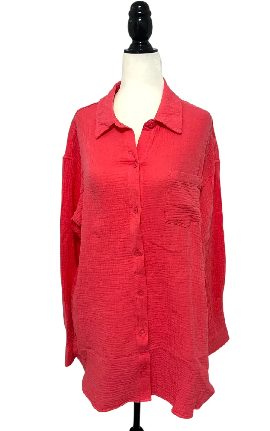 Rachel Roy Button-Down Top Coral Gauze Long Sleeve Shirt L thumbnail