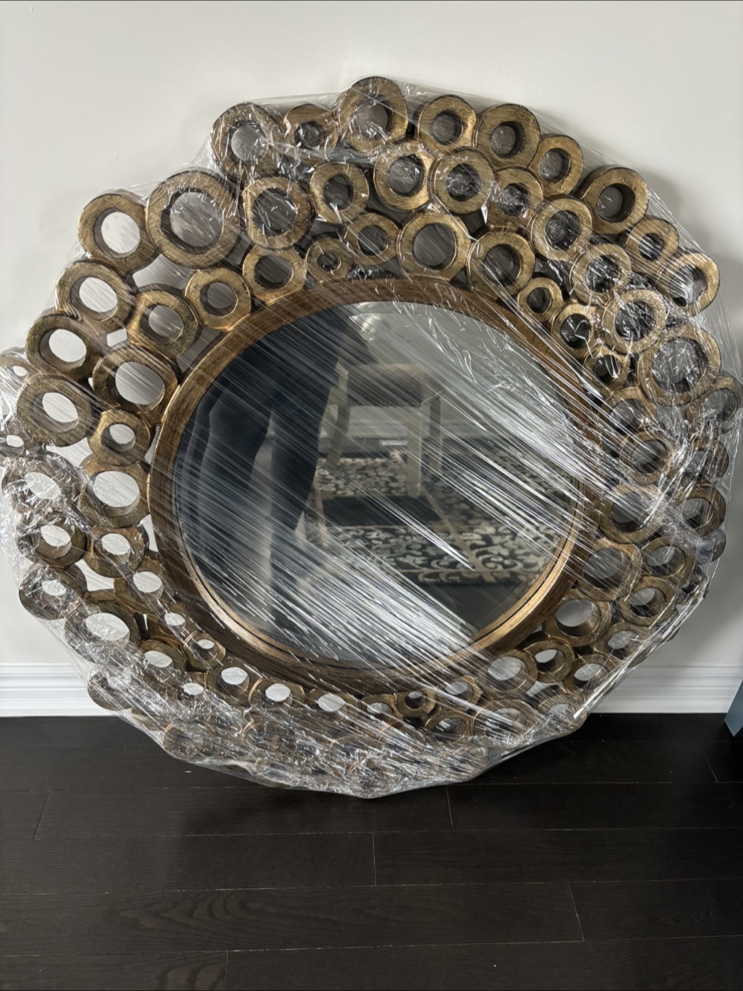 Large Gold Circular Mirror with Unique Frame - photo 2