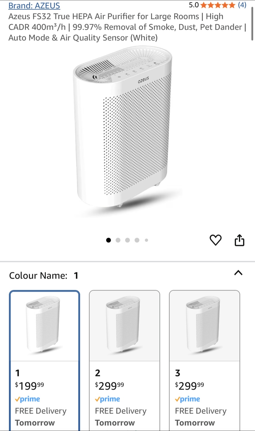 Azeus FS32 Smart True HEPA Air Purifier - White - photo 2