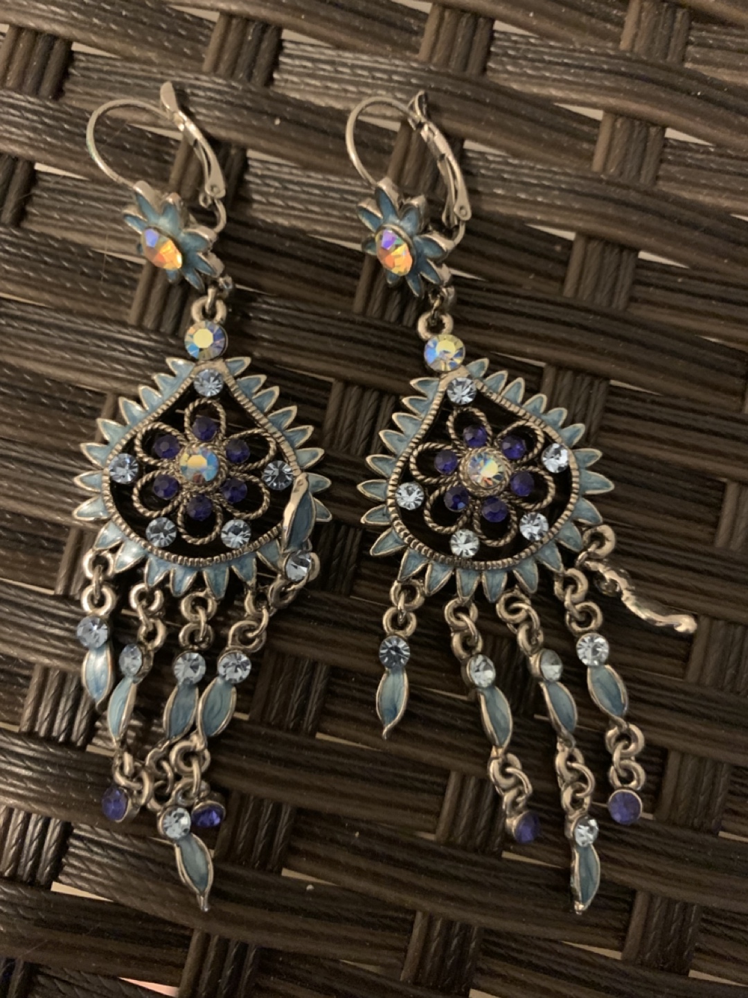 Chandelier Earrings with multi blue stones