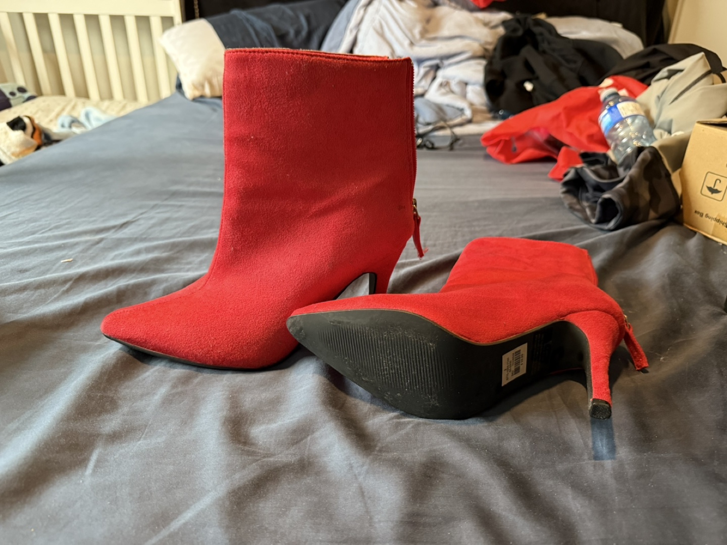 Red Suede Ankle Boots with Stilettos