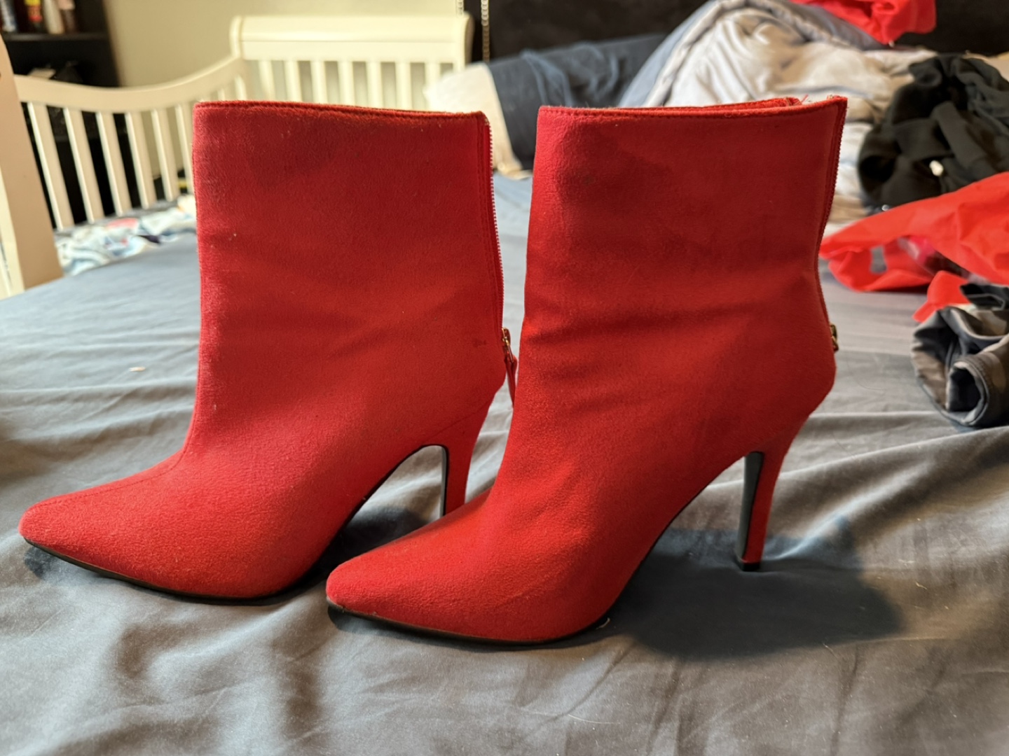 Red Suede Ankle Boots with Stilettos - photo 2