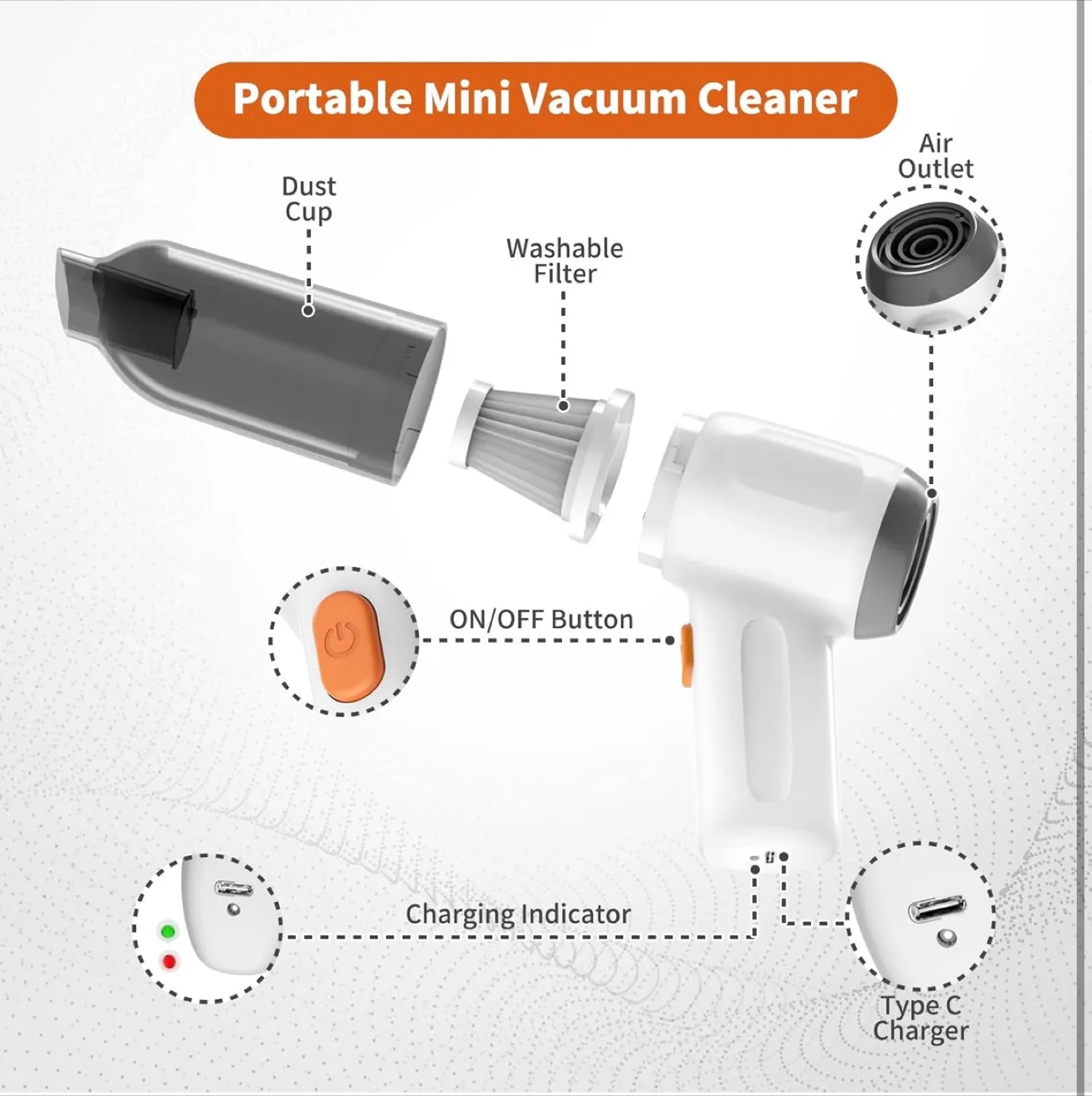 Mini Handheld Vacuum Cleaner & Air Duster image indicator(2)