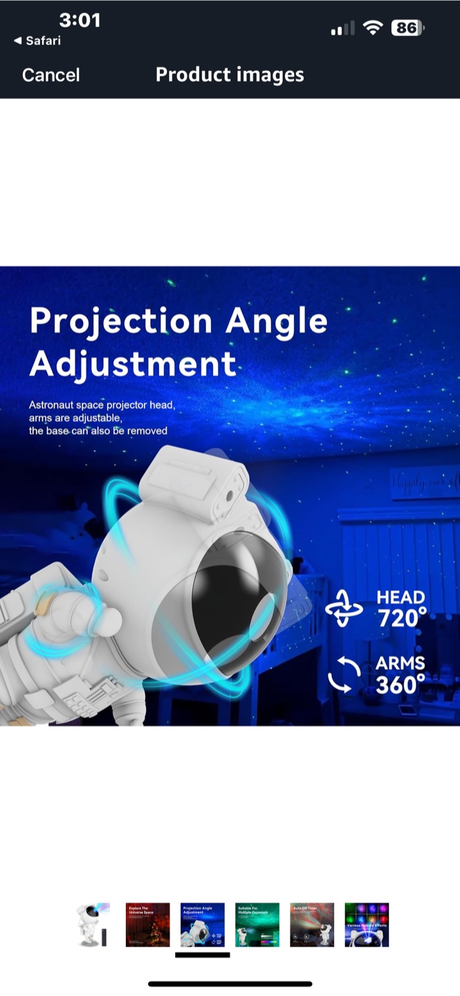 Astronaut Star Projector Nebula Night Light - photo 2