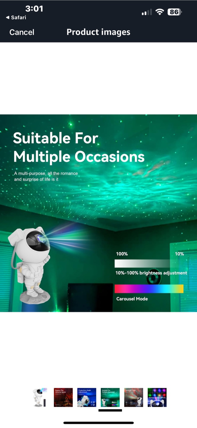 Astronaut Star Projector Nebula Night Light - photo 3