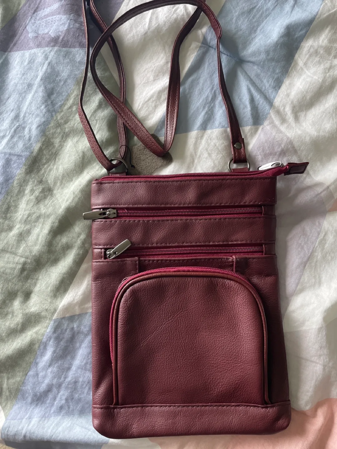 Burgundy Genuine Leather Crossbody Bag thumbnail