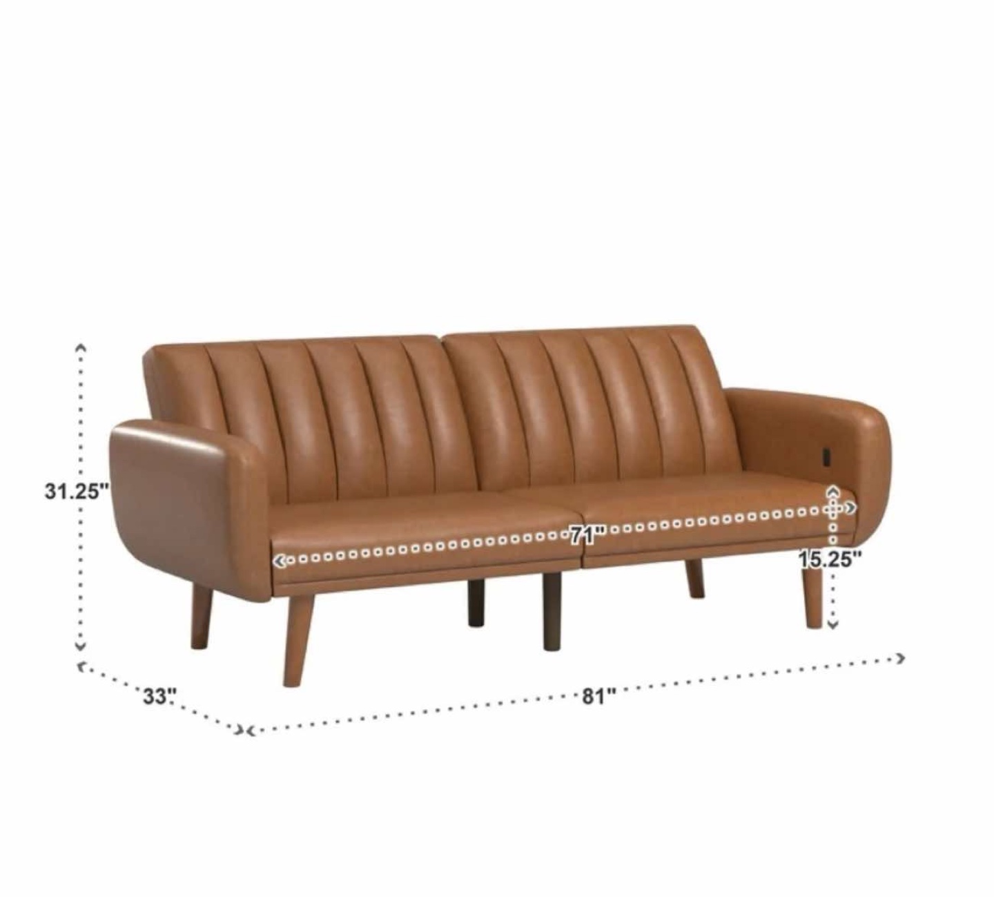 Brown Leather Futon Sofa Bed - photo 2