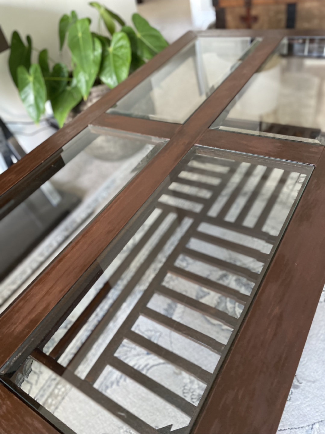 Dark Brown Wood Coffee Table with Glass Top - photo 3