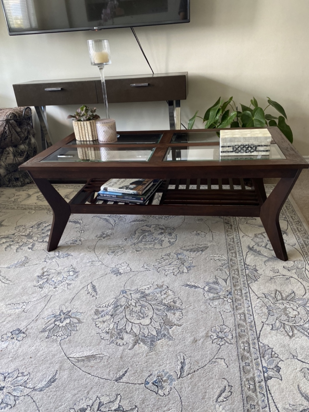 Dark Brown Wood Coffee Table with Glass Top - photo 5