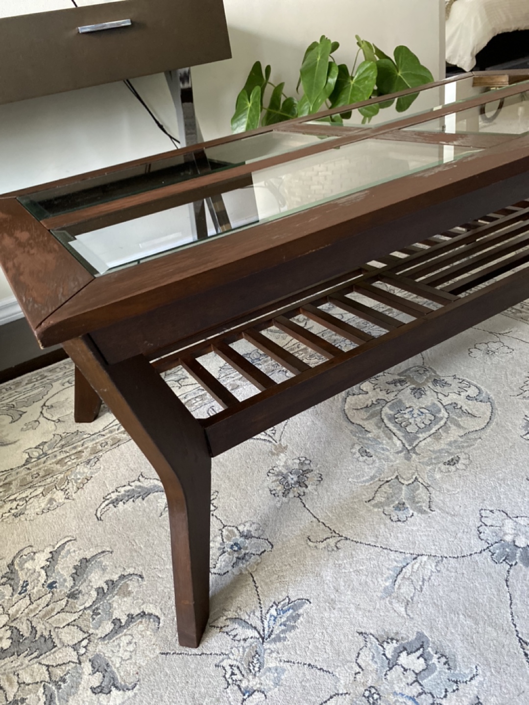 Dark Brown Wood Coffee Table with Glass Top - photo 2