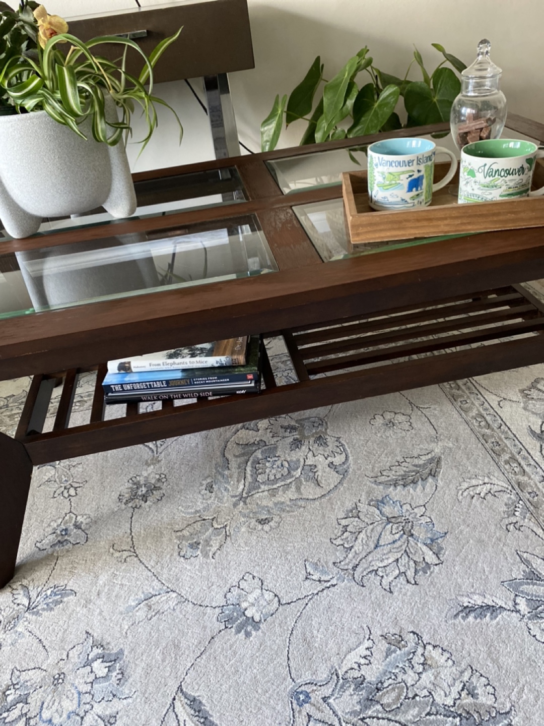 Dark Brown Wood Coffee Table with Glass Top - photo 4