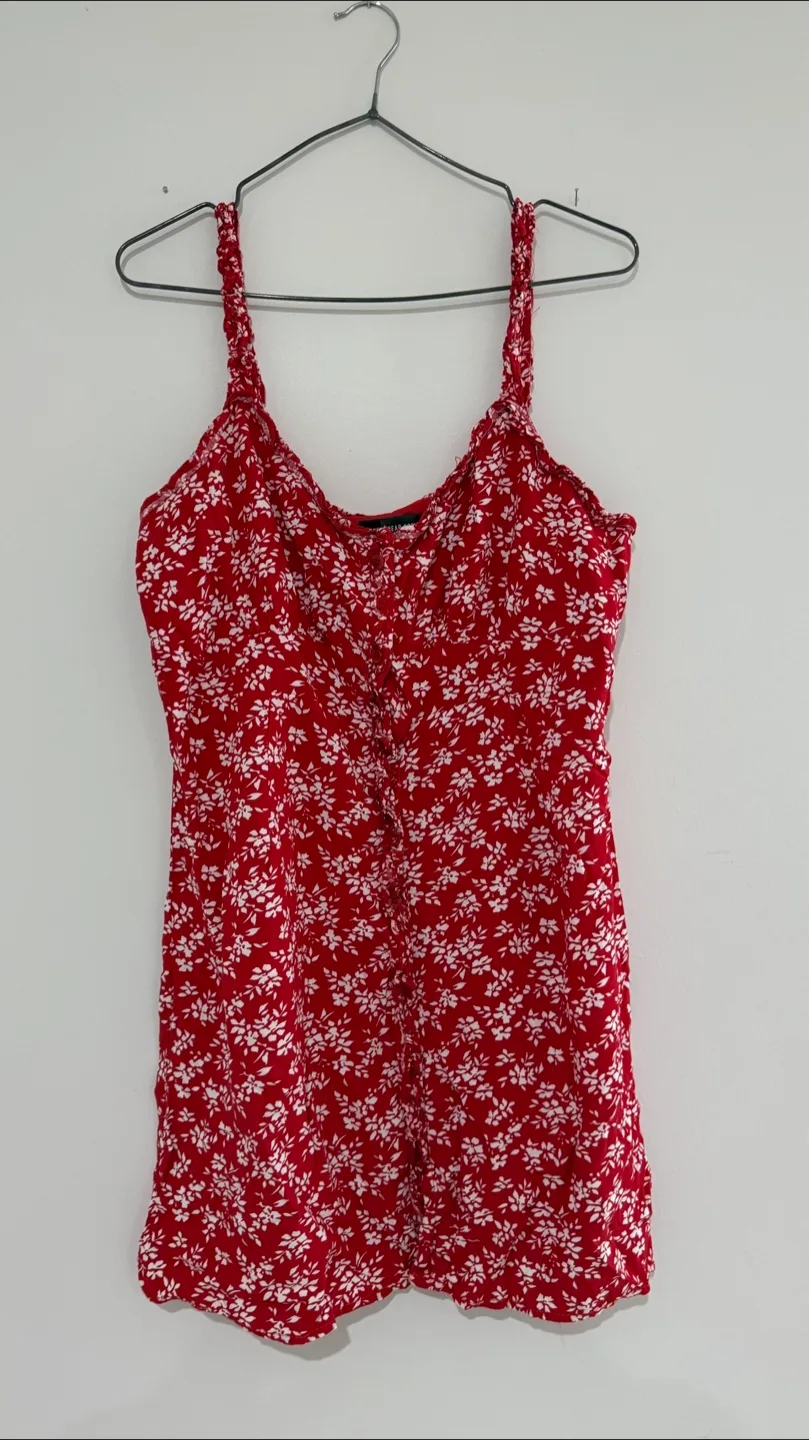 Red Floral Button-Down Mini Dress Size L thumbnail