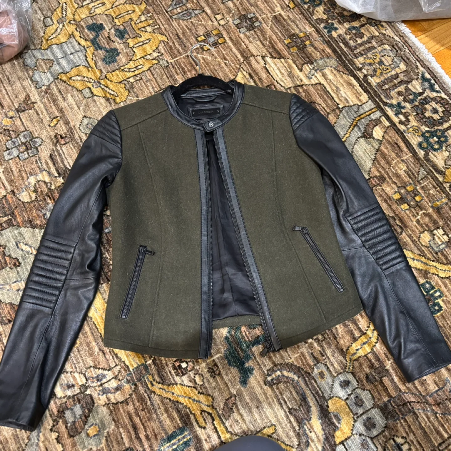Olive Green & Black Leather Jacket - Size 2X thumbnail