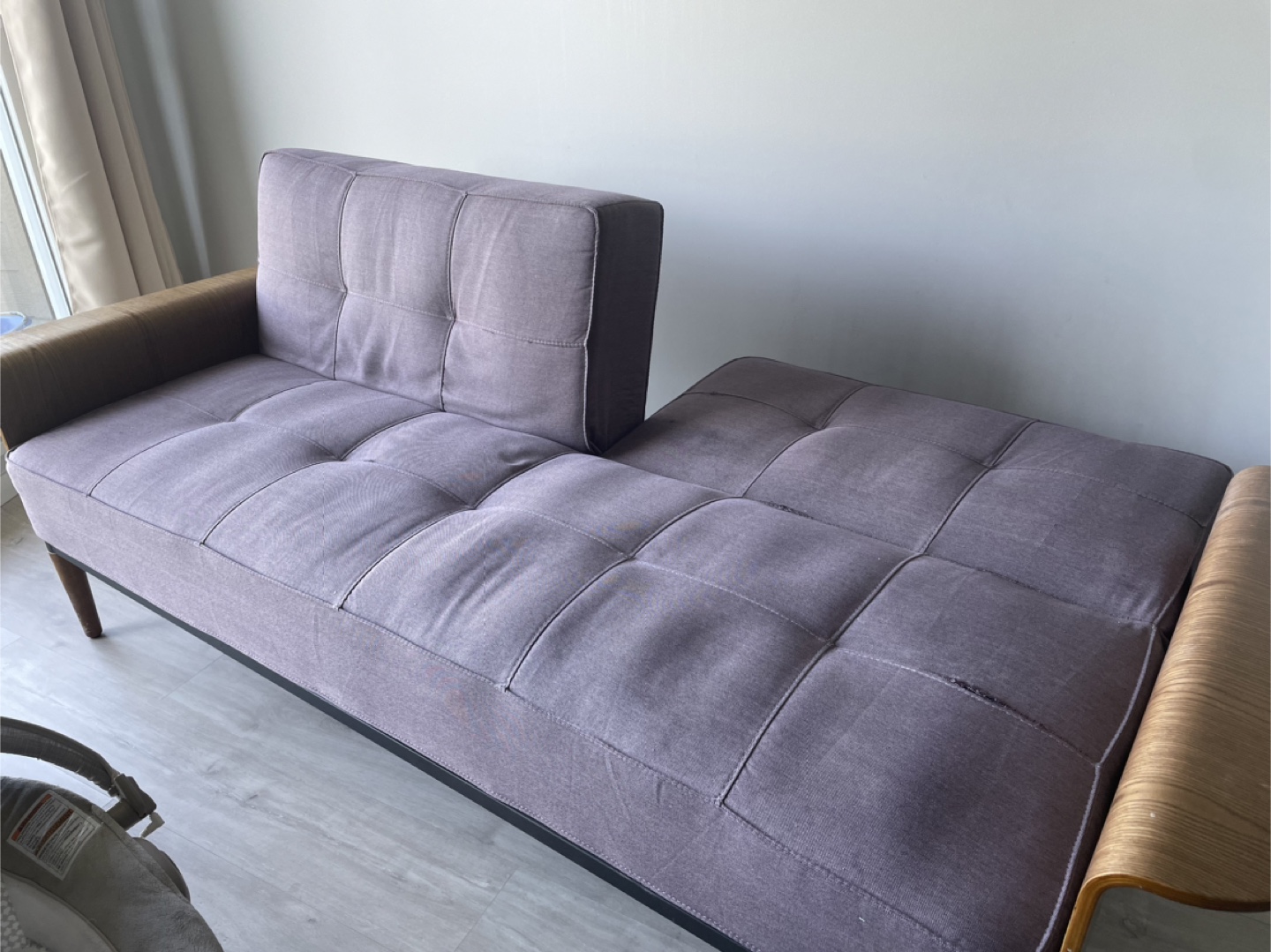 Purple Sofa Bed with Wooden Arms - photo 3