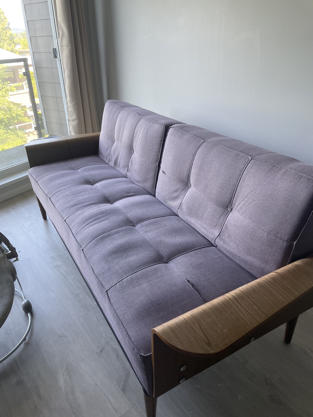 Purple Sofa Bed with Wooden Arms - photo 2