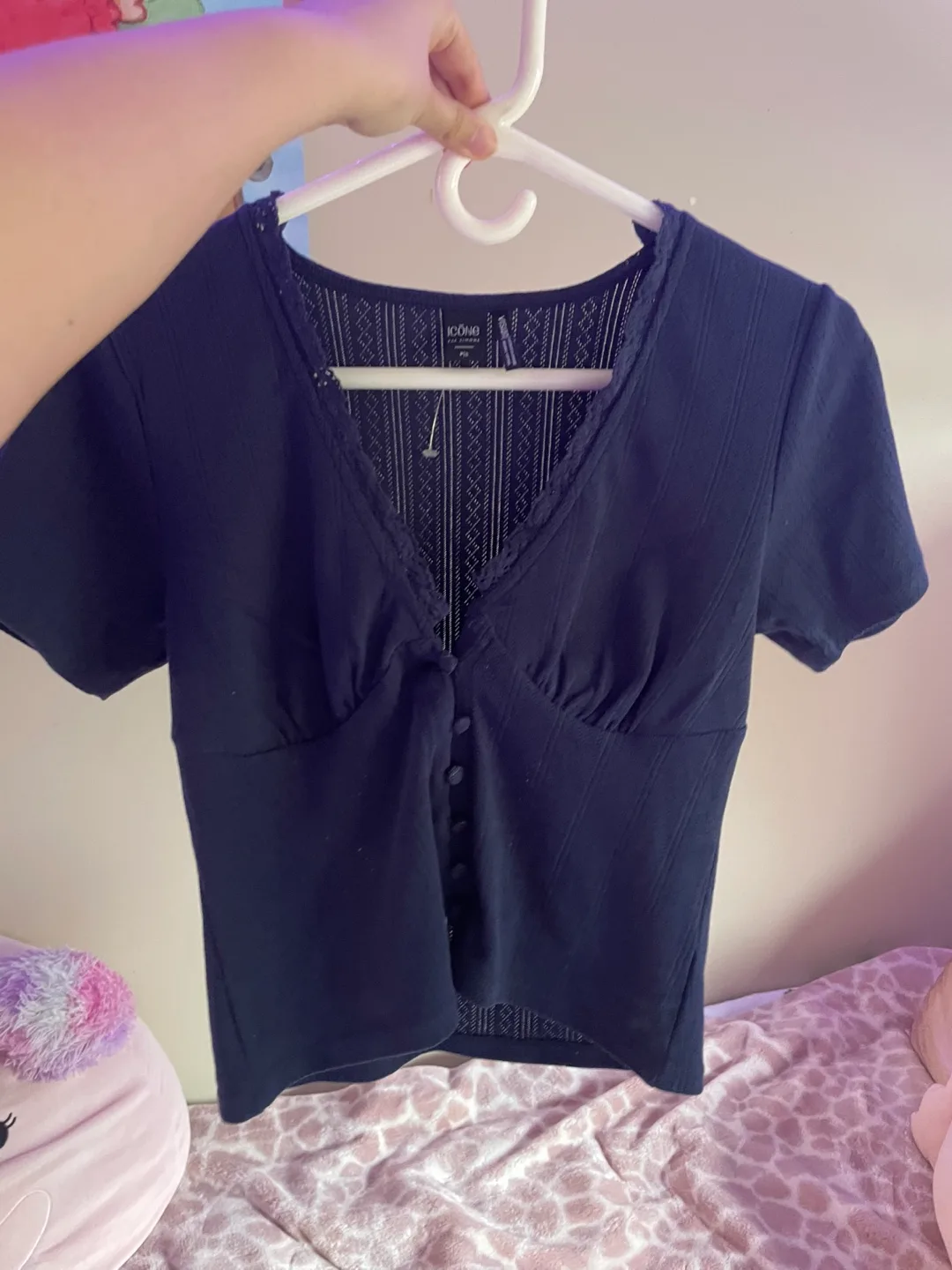 Navy Blue Button-Up Crop Top image indicator(2)