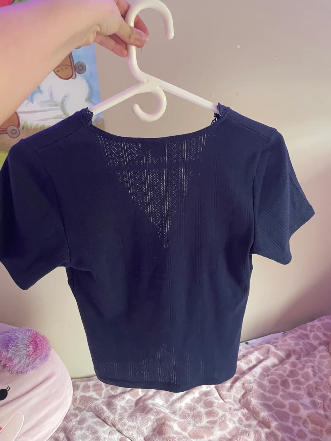 Navy Blue Button-Up Crop Top image indicator(3)