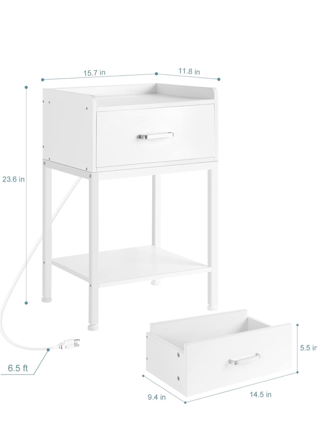 White Nightstand with Built-in Outlets and USB Ports - photo 5