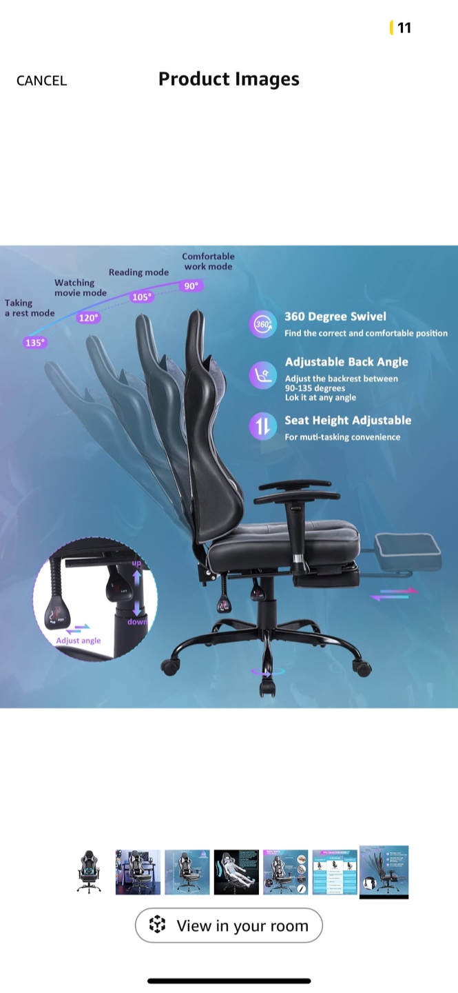 Urgent’Von Racer Gaming Chair with Adjustable Lumbar Support - photo 2