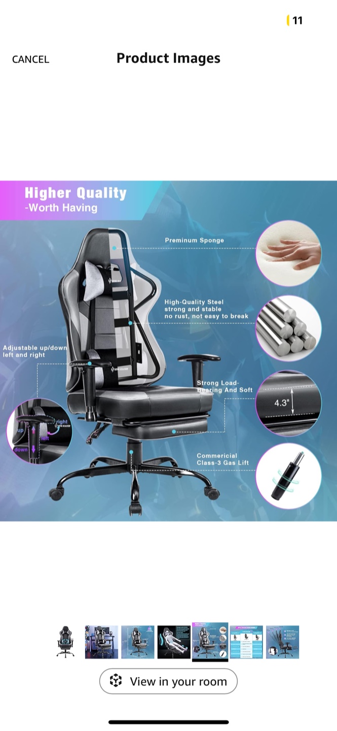 Urgent’Von Racer Gaming Chair with Adjustable Lumbar Support - photo 4