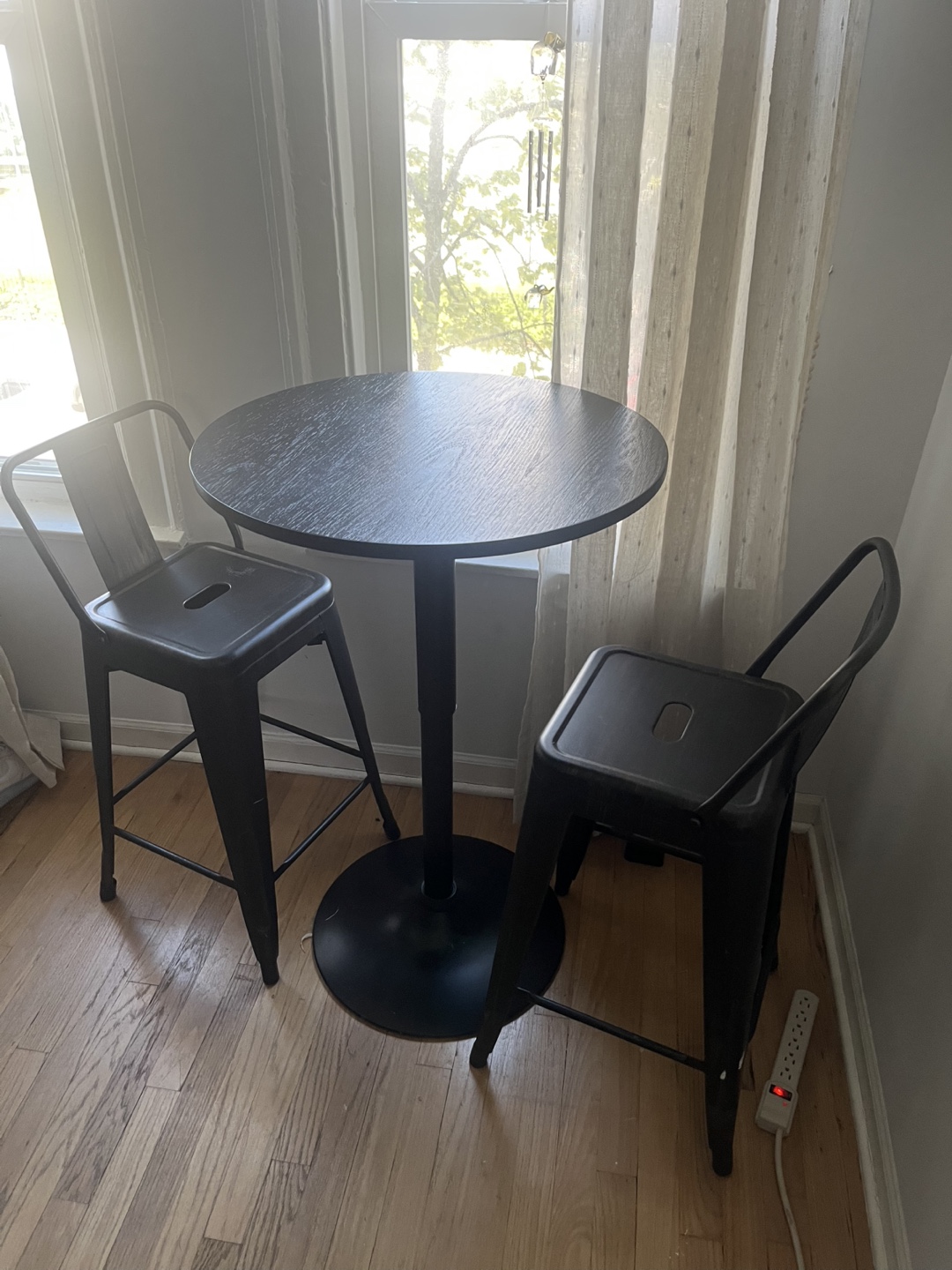 Small Black Bistro Table and Two Stools - photo 2
