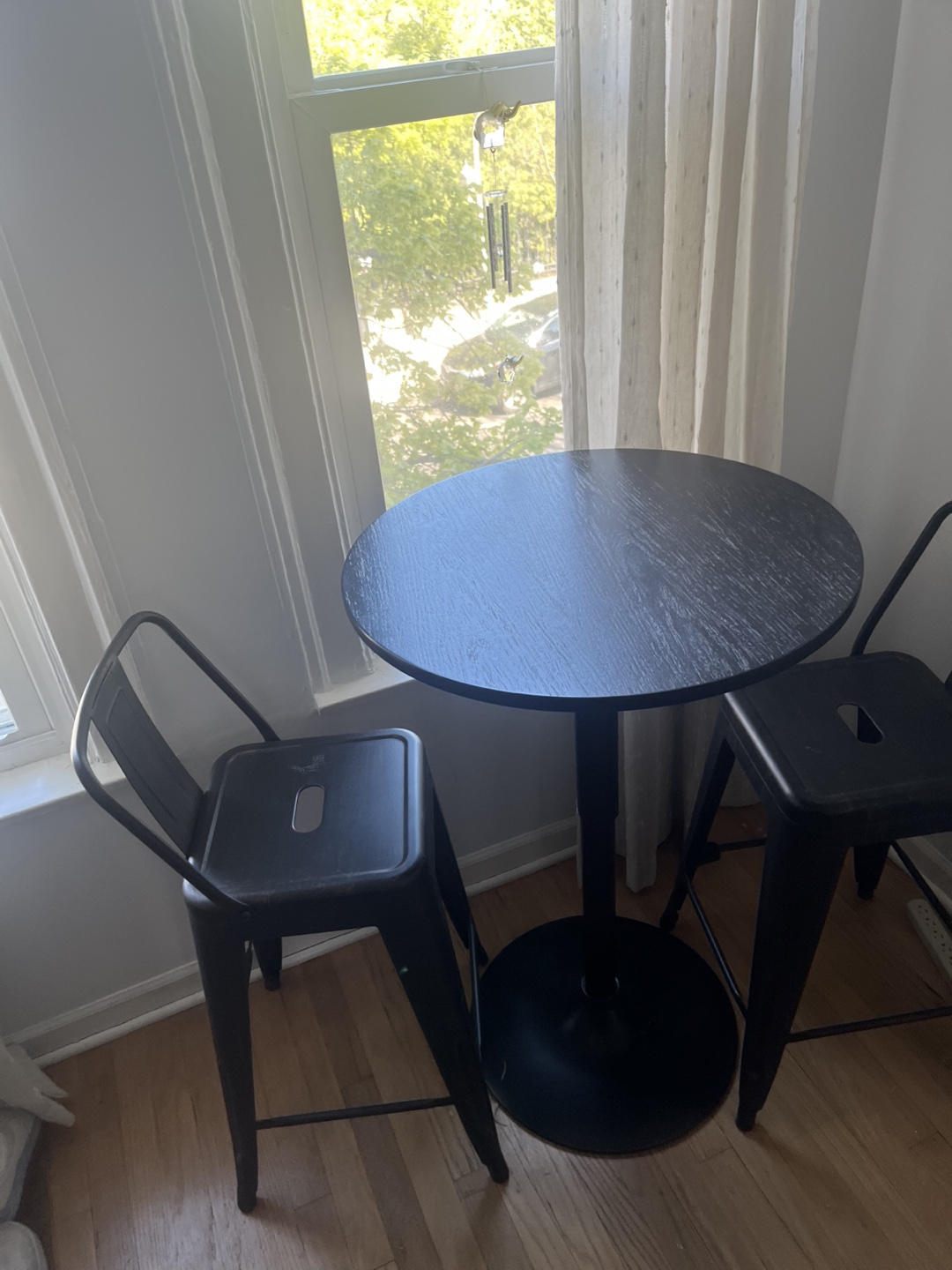 Small Black Bistro Table and Two Stools - photo 3