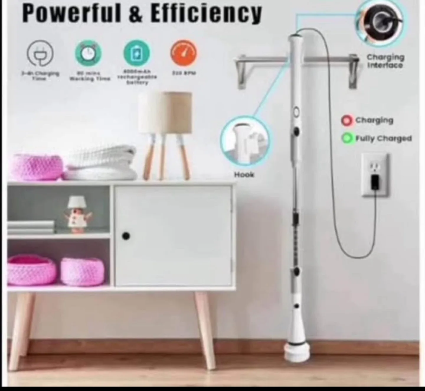 7-1 NEW Cordless Electric Spin Scrubber Cleaning Brush image indicator(2)