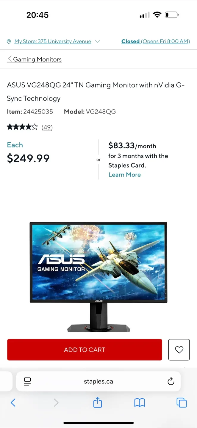 ASUS VG248 Monitor - 1080p 165Hz thumbnail