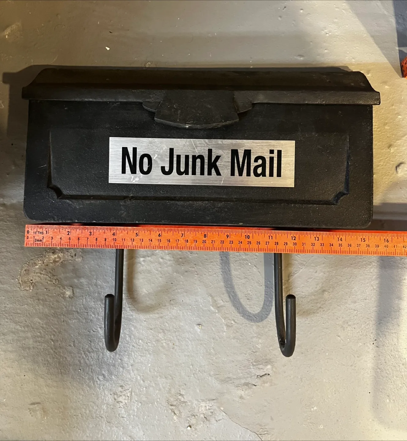 Black Metal Mailbox with Hooks - No Junk Mail thumbnail