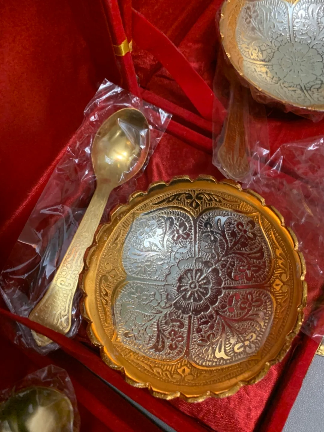 Set of Three Gold and Silver Bowls with Spoons image indicator(2)