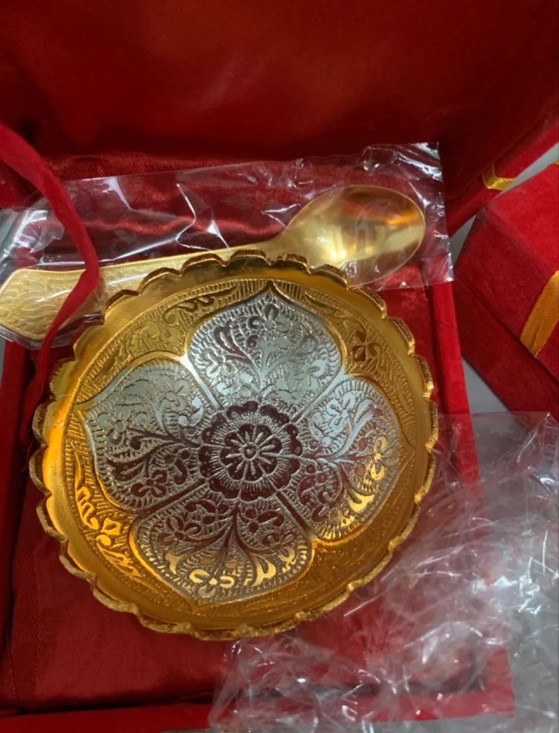 Set of Three Gold and Silver Bowls with Spoons thumbnail