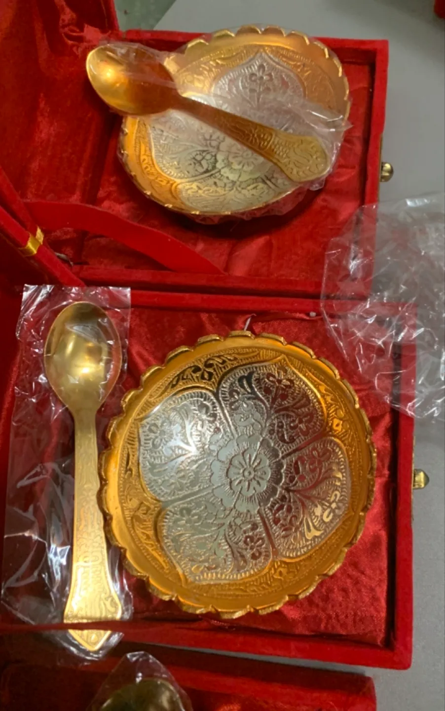 Set of Three Gold and Silver Bowls with Spoons image indicator(4)