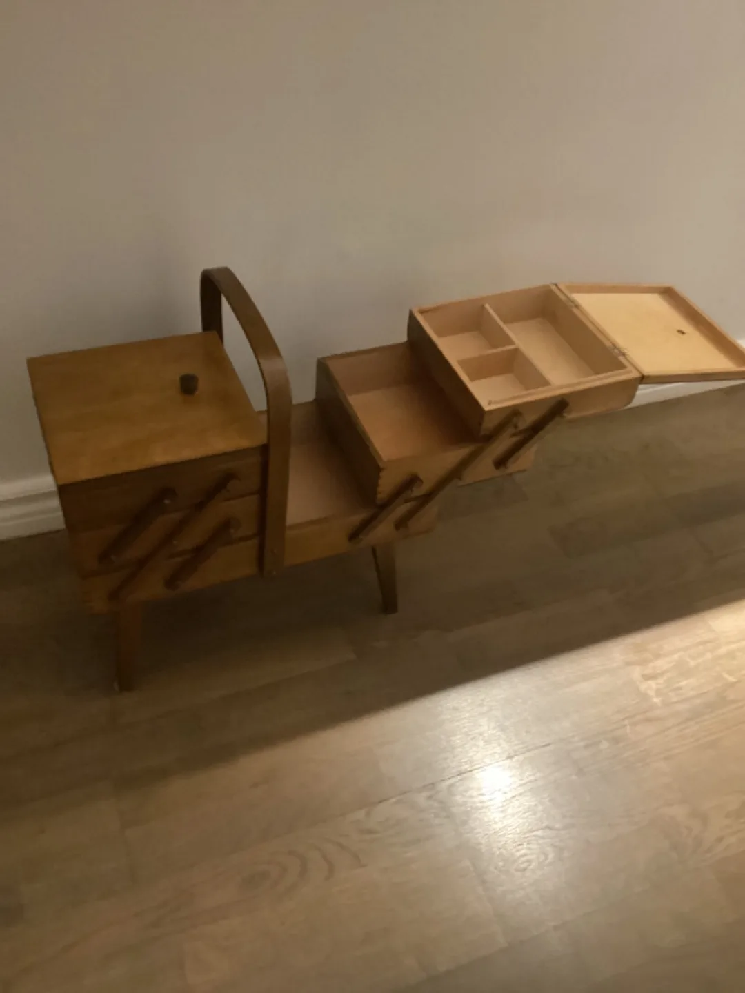 Vintage Wooden  Polish Accordion Sewing Box image indicator(3)