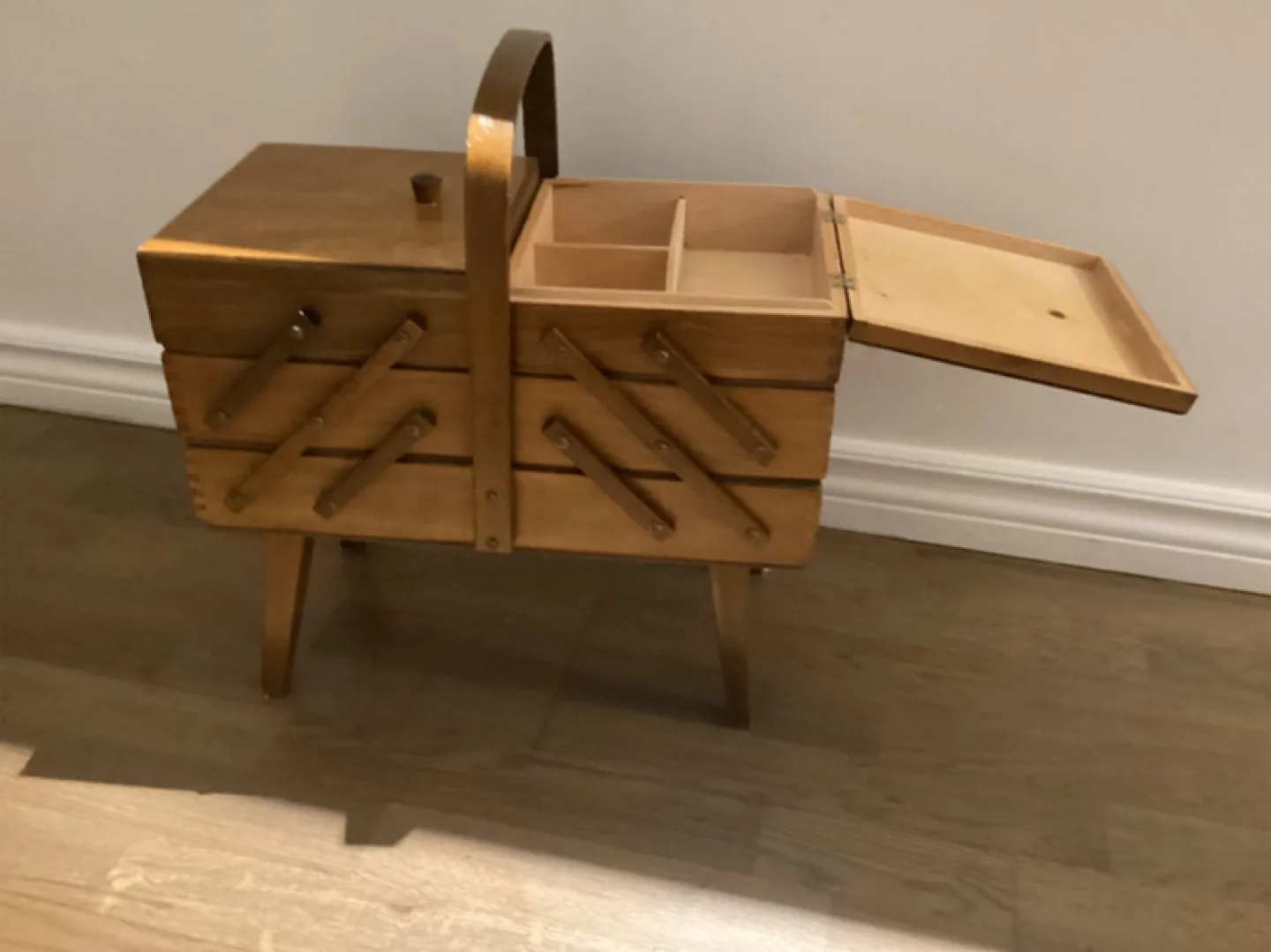 Vintage Wooden  Polish Accordion Sewing Box image indicator(5)