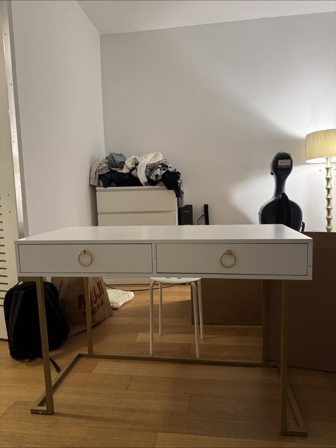 White Gold Desk with Two Drawers