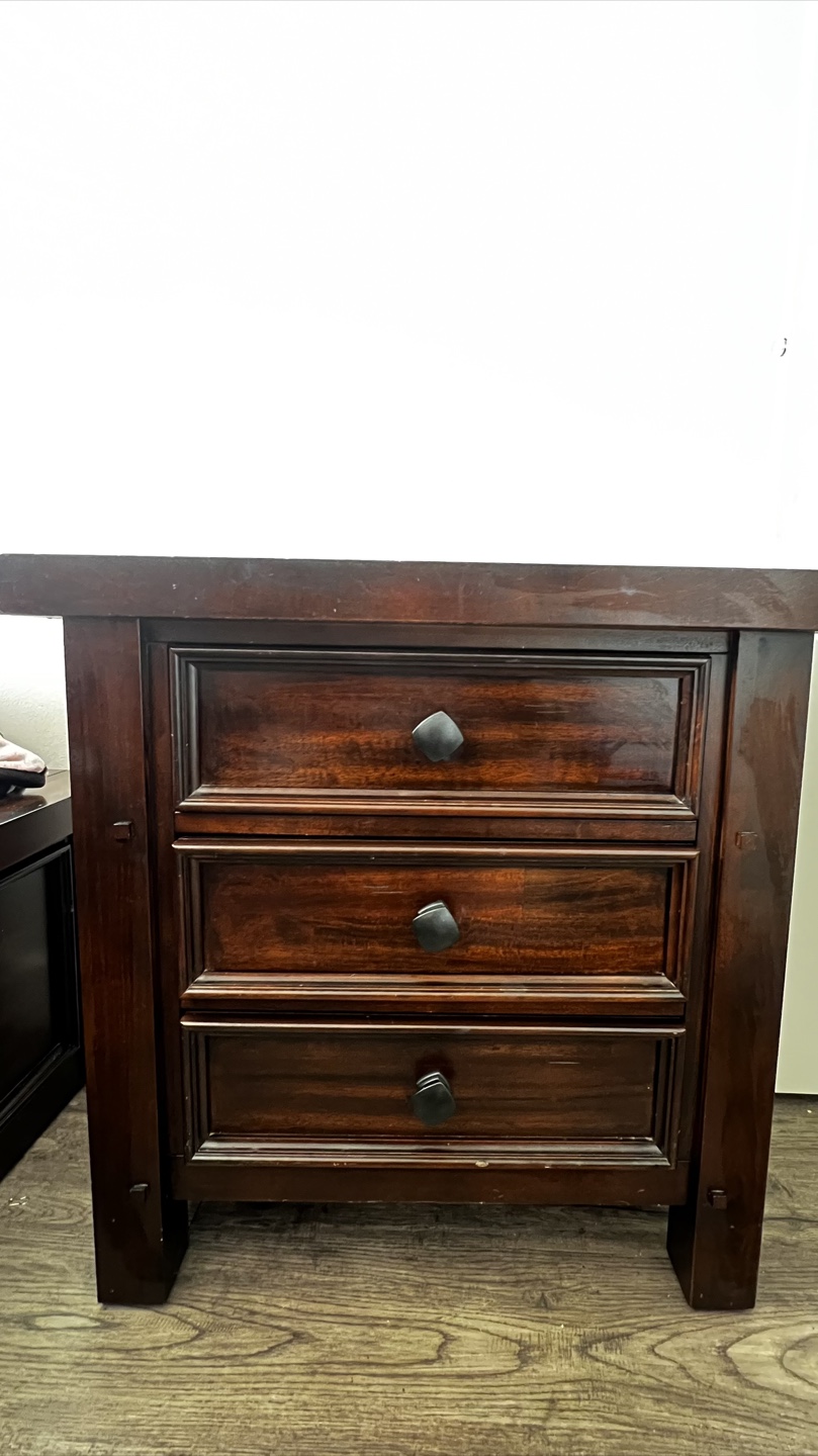 Dark Brown Wooden Nightstand with Three Drawers