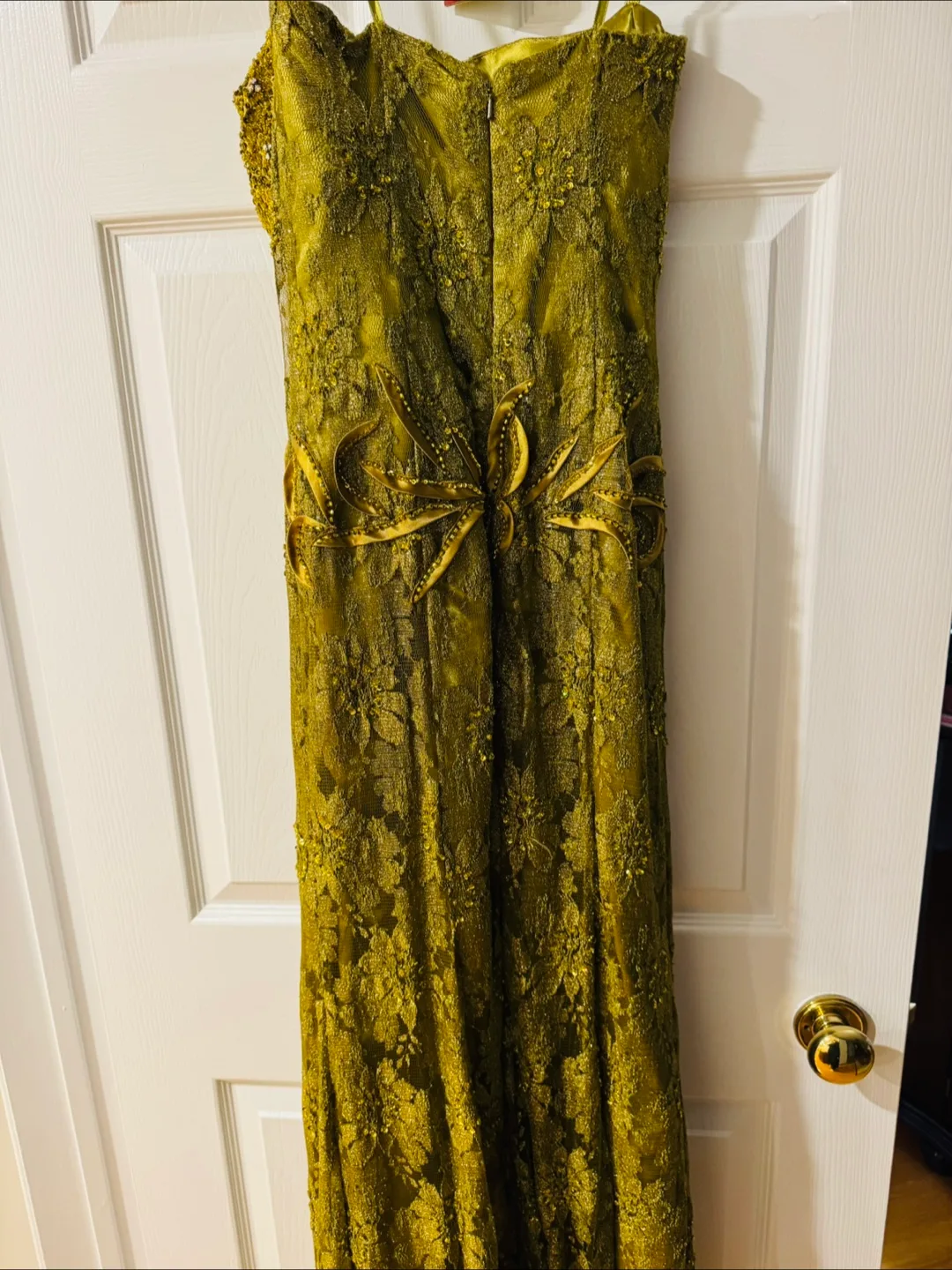 Stunning Olive Green Sequin and Satin Dress image indicator(3)