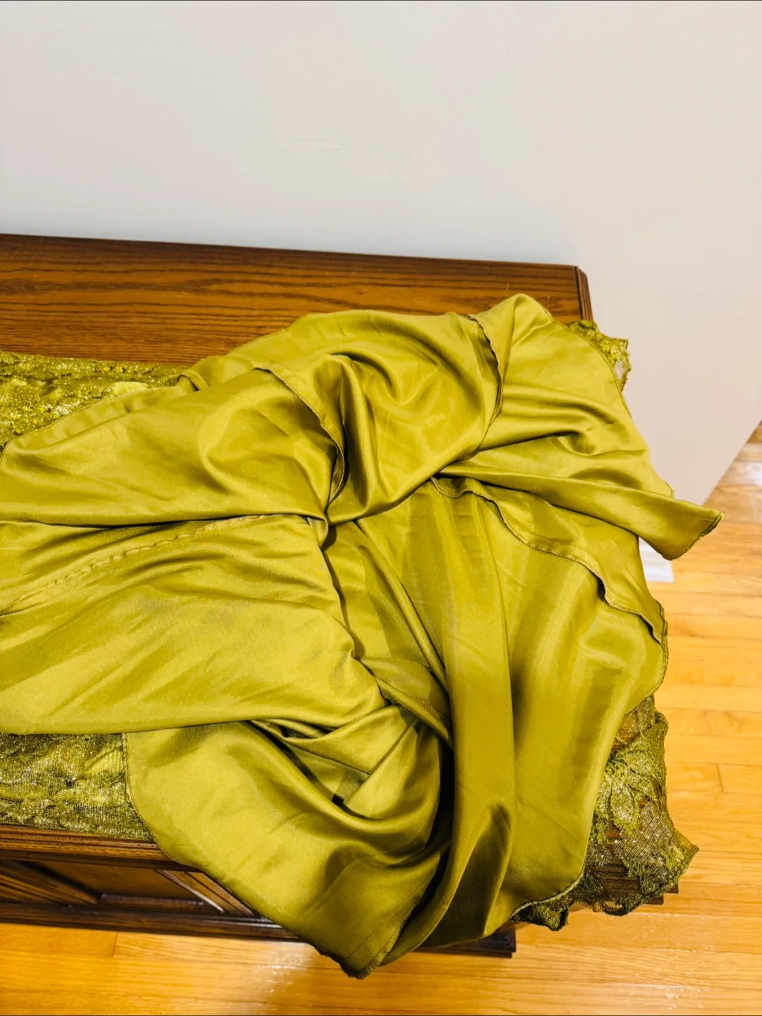 Stunning Olive Green Sequin and Satin Dress image indicator(7)