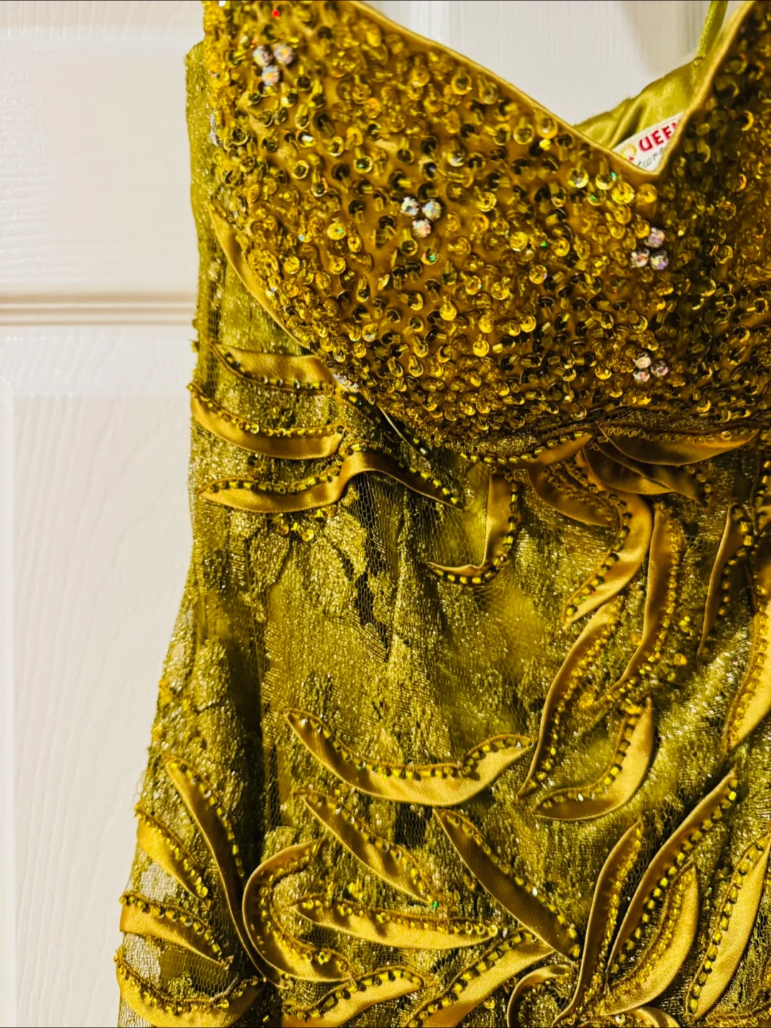 Stunning Olive Green Sequin and Satin Dress image indicator(2)