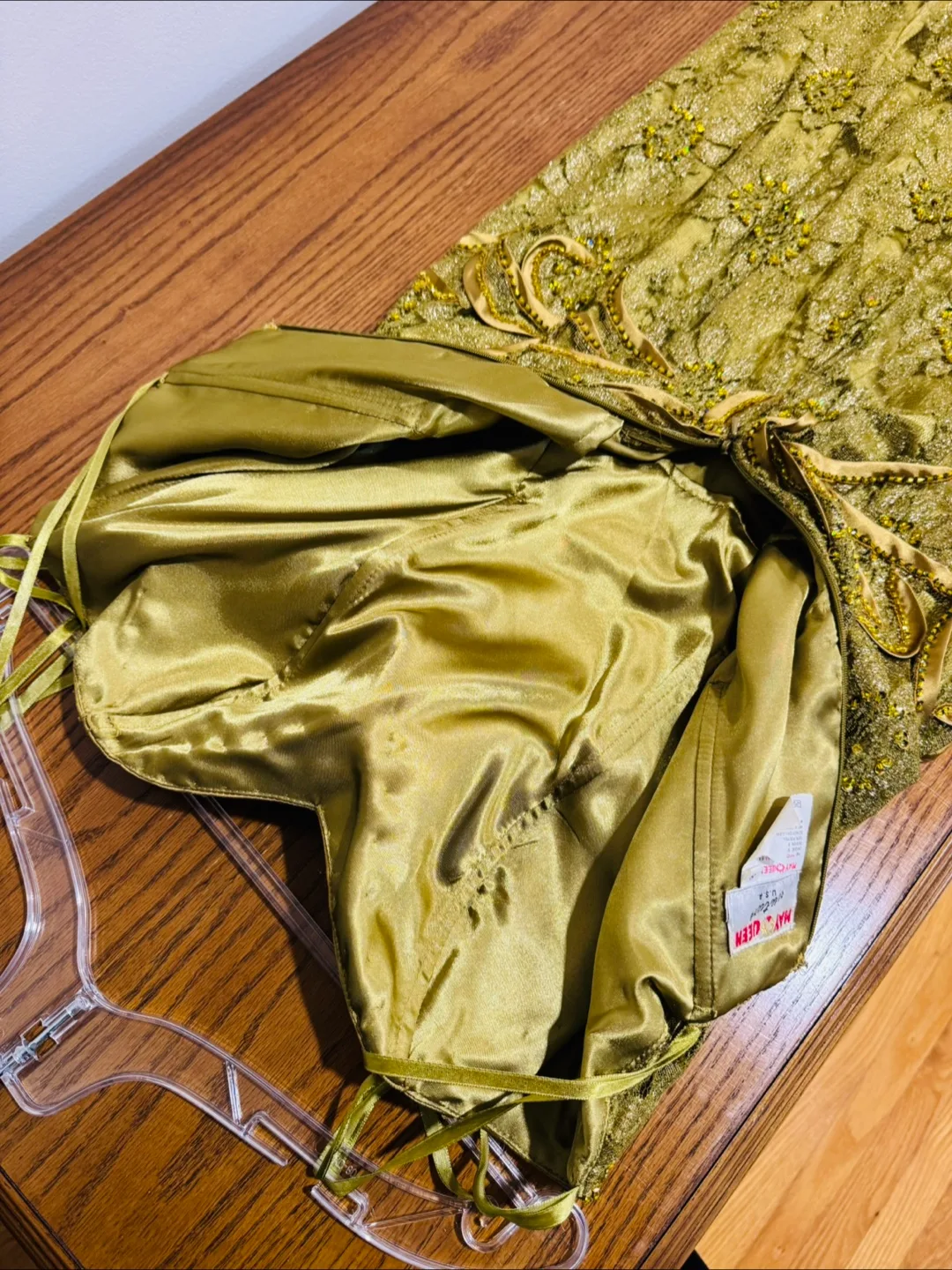 Stunning Olive Green Sequin and Satin Dress image indicator(8)